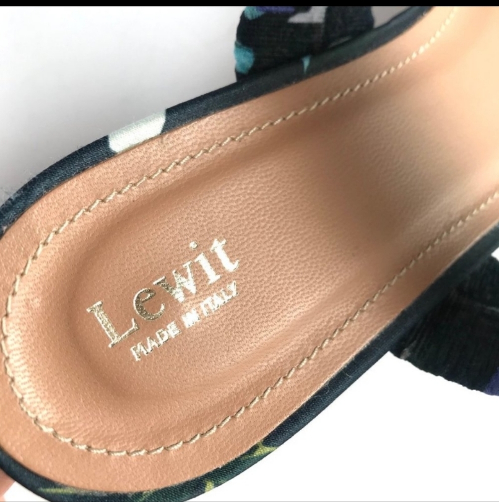 Lewit Elena Ruched Blue Floral Dressy Slide Sandals - Picture 9 of 11